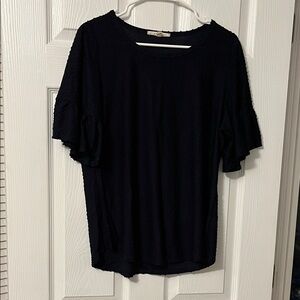 Elegant navy blue Ruffle Sleeve Top